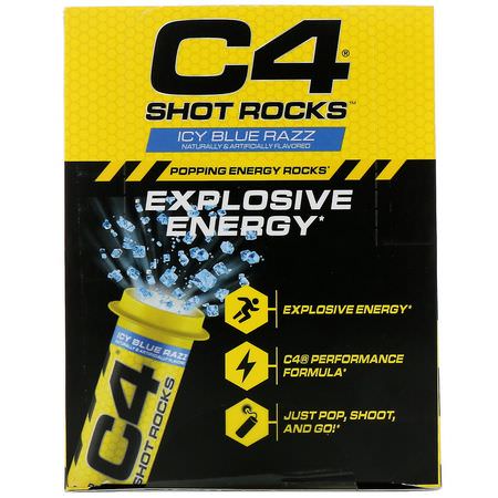 Cellucor, C4 Shot Rocks, Icy Blue Razz, 12 Vials, 0.5 oz Each:الطاقة, المكملات الغذائية