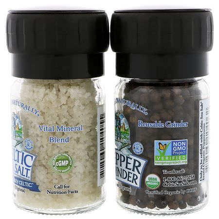 Celtic Sea Salt, Mini Mixed Grinder Set, Light Grey Celtic Salt & Pepper Grinder, 2.9 oz (82 g):ملح البحر