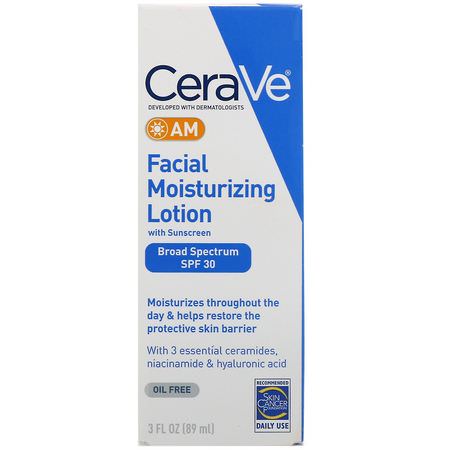 CeraVe, AM Facial Moisturizing Lotion with Sunscreen, SPF 30, 3 fl oz (89 ml):مرطبات الي,م, الكريمات