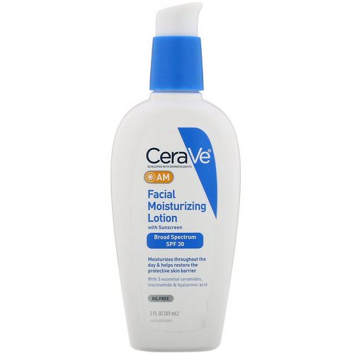 CeraVe, AM Facial Moisturizing Lotion with Sunscreen, SPF 30, 3 fl oz (89 ml) فوائد