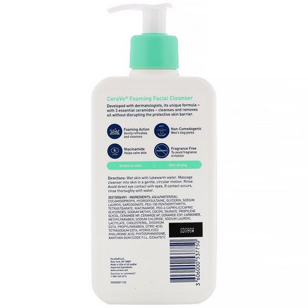 CeraVe, Foaming Facial Cleanser, For Normal to Oily Skin, 12 fl oz (355 ml):المنظفات, غسل ال,جه
