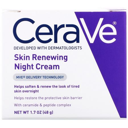 CeraVe, Skin Renewing Night Cream, 1.7 oz (48 g):الببتيدات, المرطبات الليلية
