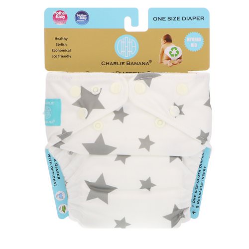 Charlie Banana, Reusable Diapering System, One Size, Twinkle Little Star Grey, 1 Diaper فوائد