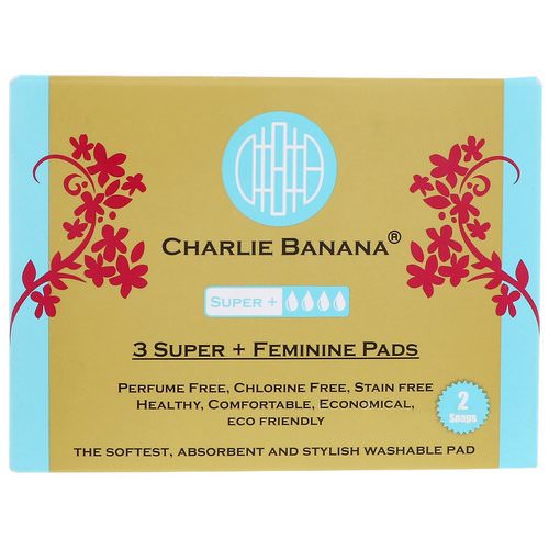 Charlie Banana, Super Feminine Pads, White, 3 Pads + 1 Tote Bag فوائد