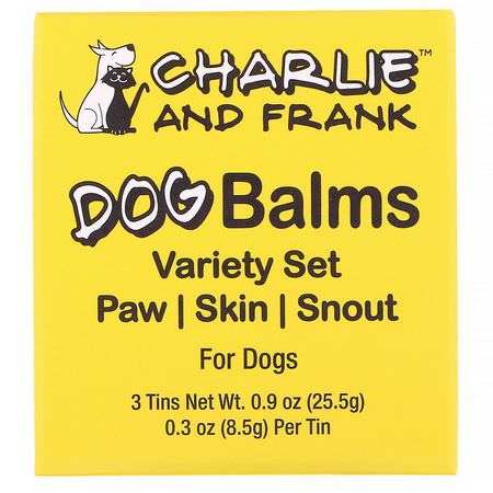 Charlie & Frank, Dog Balms Variety Set (Paw, Skin, Snout), Trial Size, 3 Tins, 0.3 oz (8.5 g) Each:معطف العناية, جلد الحي,انات الأليفة