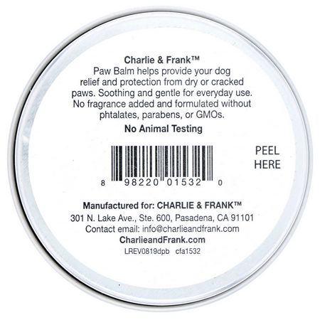 Charlie & Frank, Dog Paw Balm, 2 oz (56.6 g):معطف العناية, جلد الحي,انات الأليفة