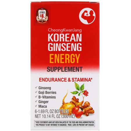 Cheong Kwan Jang, Korean Ginseng Energy, Endurance & Stamina, Citrus Flavor, 6 Bottles, 1.69 fl oz (50 ml) Each:الطاقة, المكملات الغذائية