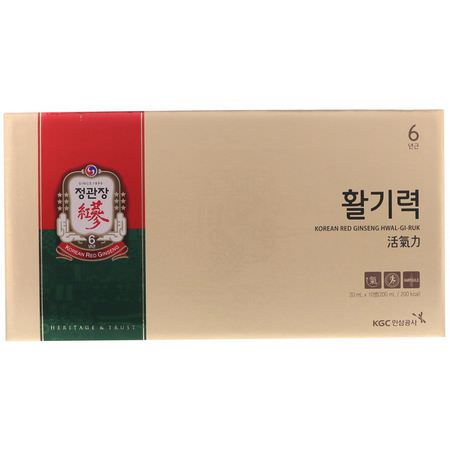 Cheong Kwan Jang, Korean Red Ginseng Hwal-Gi-Ruk, 10 Bottles, 20 ml Each:الجينسنغ, المعالجة المثلية