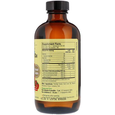 ChildLife, Cod Liver Oil, Natural Strawberry Flavor, 8 fl oz (237 ml):Omegas, DHA للأطفال