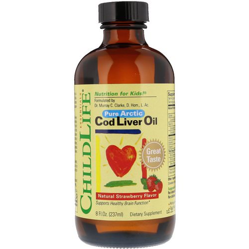 ChildLife, Cod Liver Oil, Natural Strawberry Flavor, 8 fl oz (237 ml) فوائد