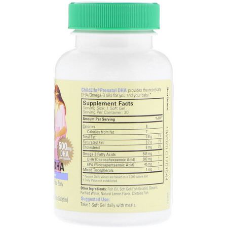 ChildLife, Prenatal DHA, Natural Lemon Flavor, 500 mg, 30 Soft Gel Capsules:ما بعد ال,لادة, قبل