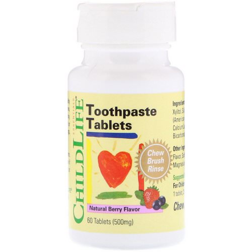 ChildLife, Toothpaste Tablets, Natural Berry Flavor, 500 mg, 60 Tablets فوائد