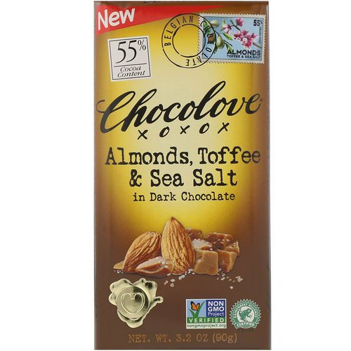 Chocolove, Almonds, Toffee & Sea Salt in Dark Chocolate, 3.2 oz (90 g) فوائد