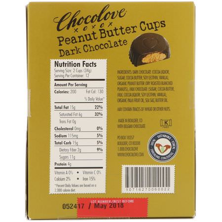 Chocolove, Peanut Butter Cups, Dark Chocolate, 12- 2 Cup Packs, 1.2 oz (34 g) Each:حلويات, شوكولاتة