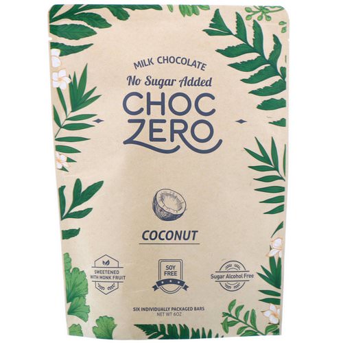 ChocZero Inc, Milk Chocolate Keto Bark, No Sugar Added, Coconut, 6 Bars, 1 oz Each فوائد