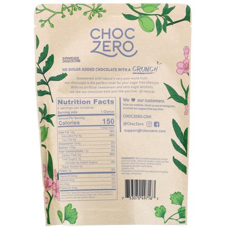 ChocZero Inc, Milk Chocolate, Almonds, No Sugar Added, 6 Bars, 1 oz Each:حل,ى, ش,ك,لاتة