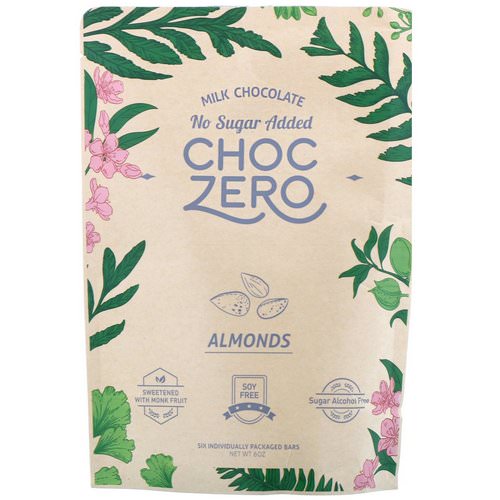 ChocZero Inc, Milk Chocolate, Almonds, No Sugar Added, 6 Bars, 1 oz Each فوائد