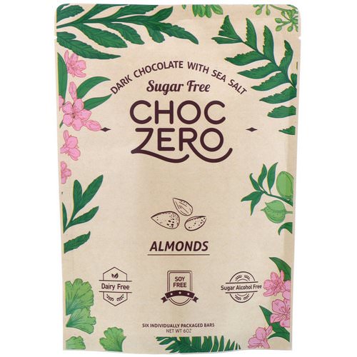 ChocZero Inc, Dark Chocolate with Sea Salt, Almonds, Sugar Free, 6 Bars, 1 oz Each فوائد