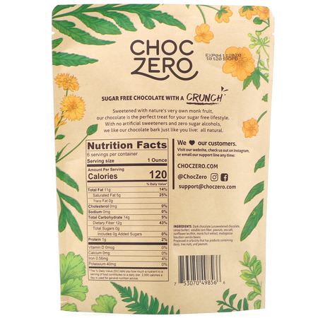 ChocZero Inc, Dark Chocolate With Sea Salt Keto Bark, Peanuts, Sugar Free, 6 Bars, 1 oz Each:حل,ى, ش,ك,لاتة