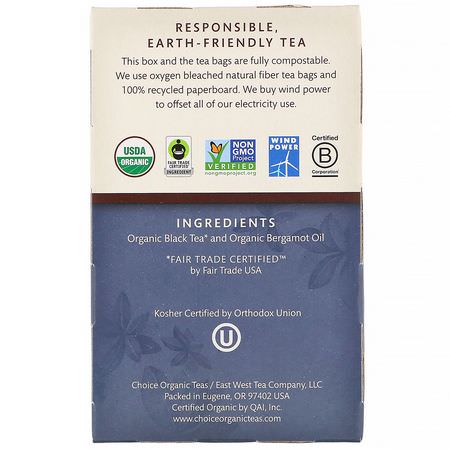 Choice Organic Teas, Organic Earl Grey, Black Tea, 16 Tea Bags, 1.12 oz (32 g):شاي أس,د, شاي إيرل غراي