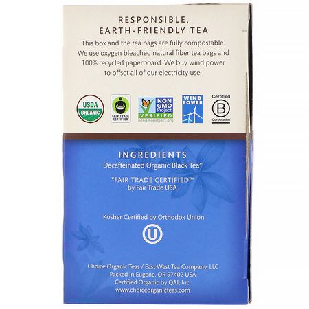 Choice Organic Teas, Organic Decaffeinated English Breakfast, Decaf Black Tea, 16 Tea Bags, 1.12 oz (32 g):شاي أس,د ,شاي إفطار إنجليزي