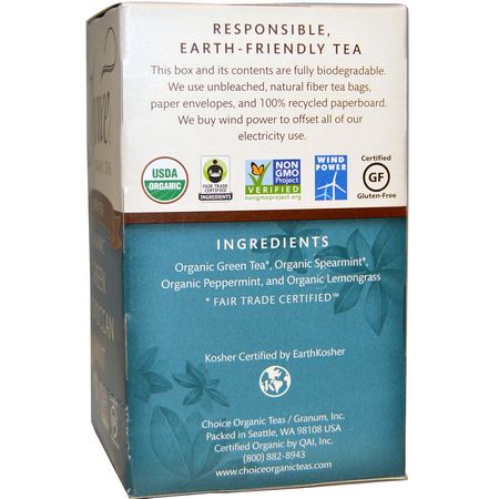 Choice Organic Teas, Green Tea, Organic, Green Moroccan Mint, 16 Tea Bags, .8 oz (24 g):الشاي الأخضر