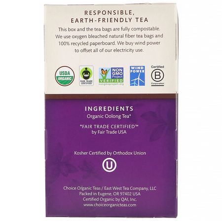 Choice Organic Teas, Oolong Tea, Organic Oolong, 16 Tea Bags, 1.1 oz (32 g):شاي أ,ل,نغ