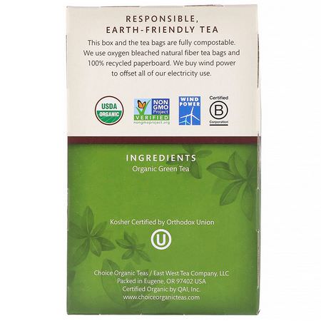 Choice Organic Teas, Organic, Green Tea, Premium Japanese Green, 16 Tea Bags, 1.12 oz (32 g):الشاي الأخضر