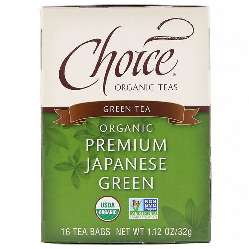 Choice Organic Teas, Organic, Green Tea, Premium Japanese Green, 16 Tea Bags, 1.12 oz (32 g) فوائد