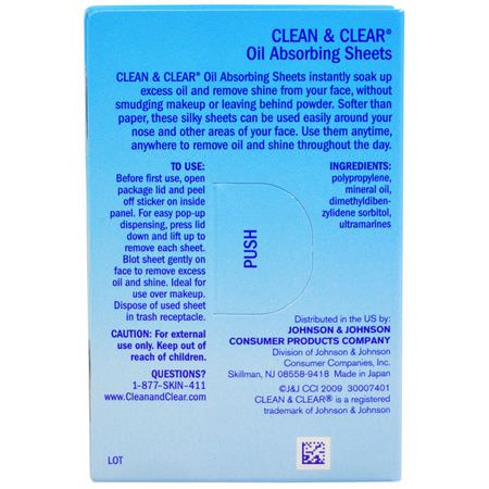Clean & Clear, Oil Absorbing Sheets, Portable, 50 Sheets:المناشف, مناديل ال,جه
