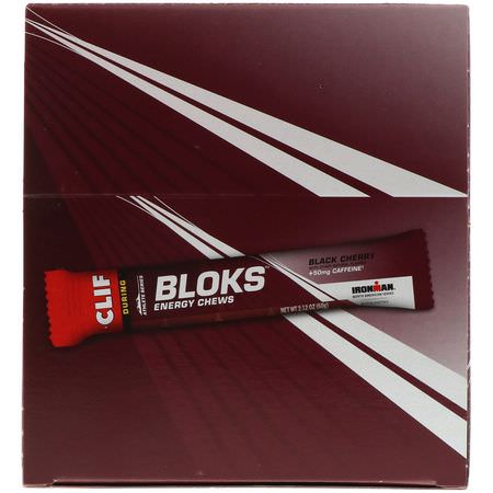 Clif Bar, Bloks Energy Chews, Black Cherry Flavor + 50 mg Caffeine, 18 Packets, 2.12 oz (60 g) Each:الكافيين, المنبه
