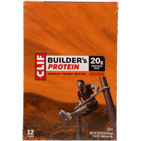 Clif Bar, Builder's Protein Bar, Crunchy Peanut Butter, 12 Bars, 2.4 oz (68 g) Each:أشرطة بر,تين الص,يا, أشرطة البر,تين