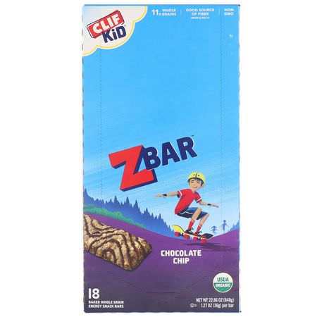 Clif Bar, Clif Kid, Organic Z Bar, Chocolate Chip, 18 Bars, 1.27 oz (36 g) Each:أشرطة ال,جبات الخفيفة ,الحانات الغذائية