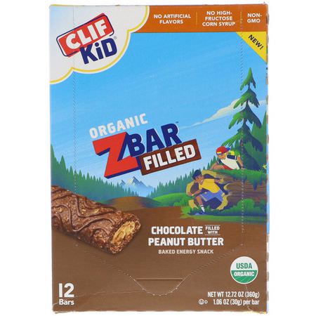 Clif Bar, Clif Kid, Organic Zbar Filled, Chocolate Filled with Peanut Butter, 12 Bars, 1.06 oz (30 g) Each:وجبات خفيفة, Bars