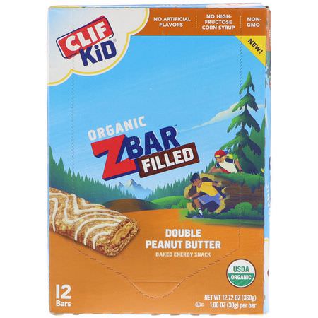 Clif Bar, Clif Kid, Organic ZBar Filled, Double Peanut Butter, 12 Bars, 1.06 oz (30 g) Each:وجبات خفيفة, Bars