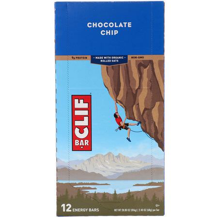 Clif Bar, Energy Bar, Chocolate Chip, 12 Bars, 2.40 oz (68 g) Each:قضبان الطاقة, قضبان الرياضة