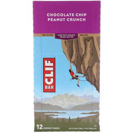Clif Bar, Energy Bar, Chocolate Chip Peanut Crunch, 12 Bars, 2.40 oz (68 g) Each:قضبان الطاقة, قضبان الرياضة