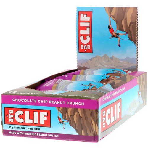 Clif Bar, Energy Bar, Chocolate Chip Peanut Crunch, 12 Bars, 2.40 oz (68 g) Each فوائد