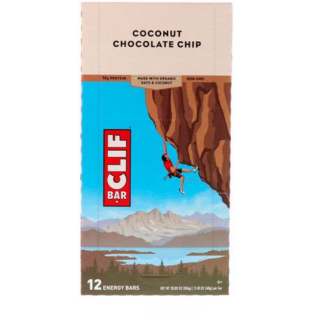 Clif Bar, Energy Bar, Coconut Chocolate Chip, 12 Bars, 2.40 oz (68 g) Each:قضبان الطاقة, قضبان الرياضة