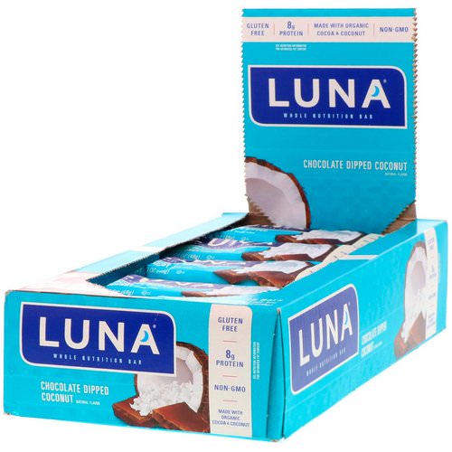 Clif Bar, Luna, Whole Nutrition Bar for Women, Chocolate Dipped Coconut, 15 Bars, 1.69 oz (48 g) Each فوائد