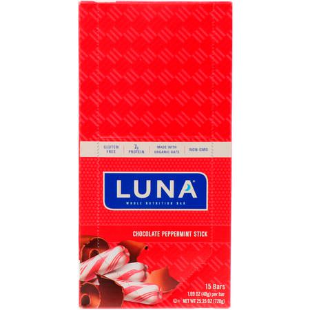 Clif Bar, Luna, Whole Nutrition Bar For Women, Chocolate Peppermint Stick, 15 Bars, 1.69 oz (48 g) Each:الحانات الغذائية