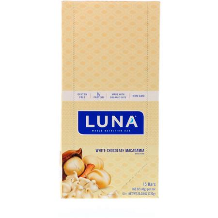 Clif Bar, Luna, Whole Nutrition Bar For Women, White Chocolate Macadamia, 15 Bars, 1.69 oz (48 g) Each:الحانات الغذائية