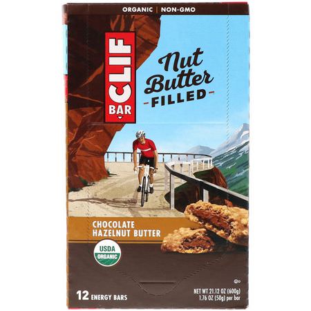 Clif Bar, Organic Nut Butter Filled Energy Bar, Chocolate Hazelnut Butter, 12 Energy Bars, 1.76 oz (50 g) Each:قضبان الطاقة, قضبان الرياضة
