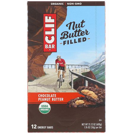 Clif Bar, Organic, Nut Butter Filled Energy Bar, Chocolate Peanut Butter, 12 Energy Bars, 1.76 oz (50 g) Each:أشرطة الطاقة, أشرطة الرياضة