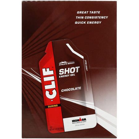 Clif Bar, Shot Energy Gel, Chocolate, 24 Packets, 1.2 oz (34 g) Each:مكملات ما قبل التمرين