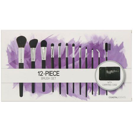 Coastal Scents, 12 Piece Brush Set with Carrying Case, 12 Cosmetic Brushes:هدايا الماكياج, فرش المكياج