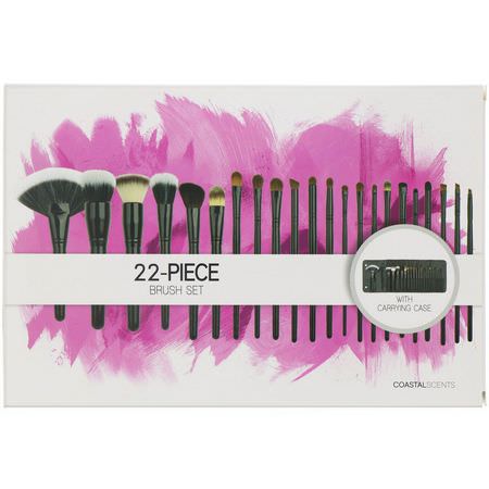 Coastal Scents, 22 Piece Brush Set with Carrying Case, 22 Cosmetic Brushes:هدايا الماكياج, فرش الماكياج