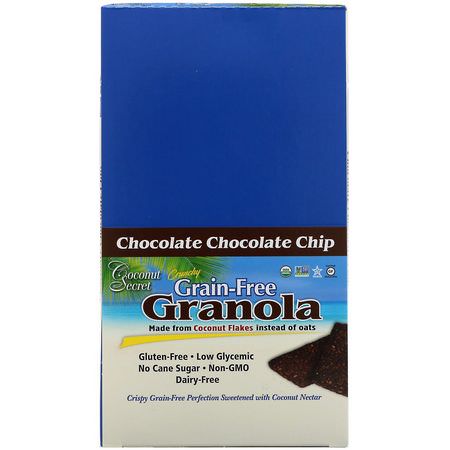 Coconut Secret, Crunchy Grain Free Granola Bar, Chocolate Chocolate Chip, 12 Bars, 1.2 oz (34 g) Each:أشرطة ال,جبات الخفيفة