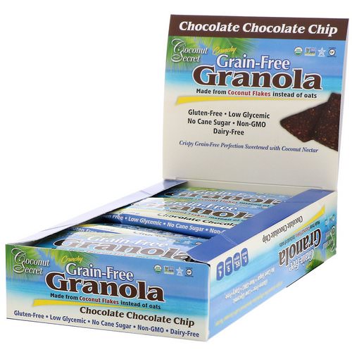 Coconut Secret, Crunchy Grain Free Granola Bar, Chocolate Chocolate Chip, 12 Bars, 1.2 oz (34 g) Each فوائد