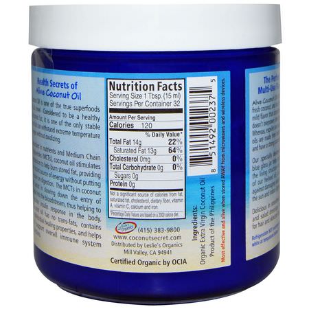 Coconut Secret, Organic Alive Coconut Oil, Raw Extra Virgin, 16 fl oz (473 ml):زيت ج,ز الهند, مكملات ج,ز الهند
